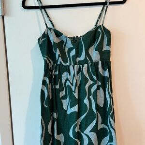 Reformation Green Martin Mirage Linen Dress Sweetheart Neck Flounce Size 0